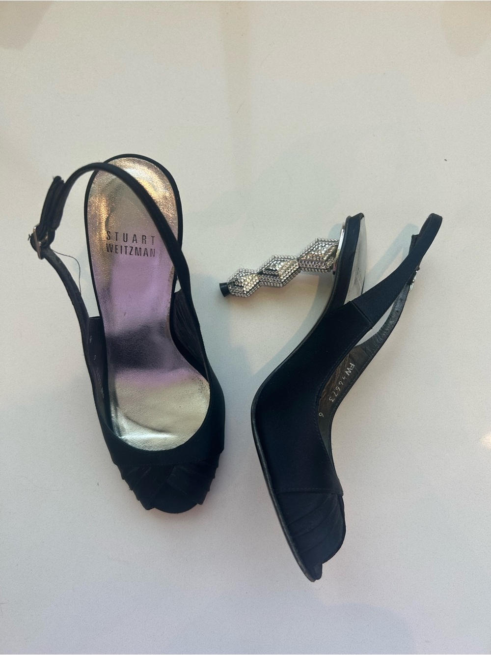 Black Rhinestone Open Toe Heels - Picture 2 of 5